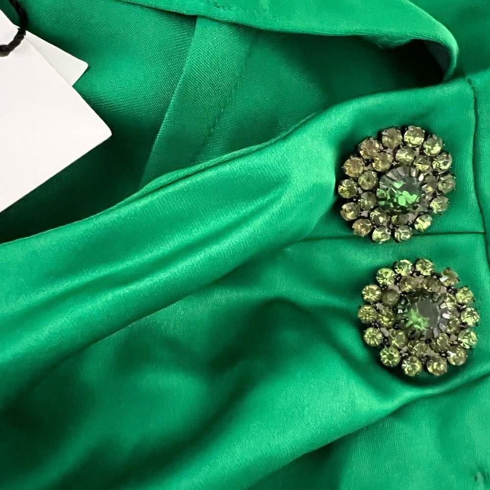 Zara Green Satin Midi Skirt with Side Slit - Picture 10 of 11